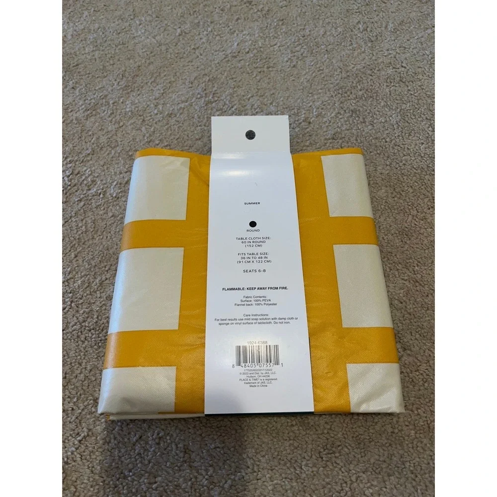 New place & time Great outdoor vinyl tablecloth‎ round yellow plaid  60